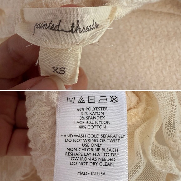 Womens Long Sleeve Lace‎ Trim Top Slouchy Oversized XS Boho Chic Romantic - Picture 6 of 7